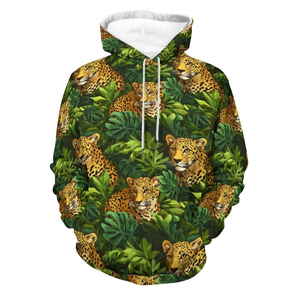 Leopard Tropical Leaves Unisex Hoodies 3D Printed Pullover Sweatshirt Casual Hooded Sweater Tops3XL