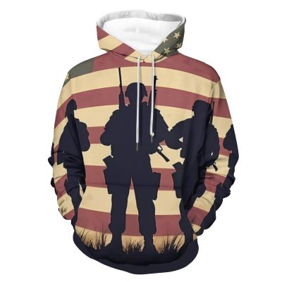American Flag Military Soldiers Army Unisex Hoodies 3D Printed Pullover Sweatshirt Casual Hooded Sweater TopsXL