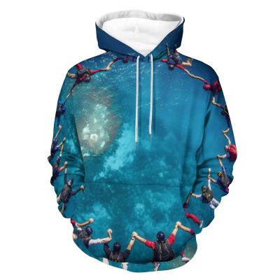 Teamwork Skydiving Ring Unisex Hoodies 3D Printed Pullover Sweatshirt Casual Hooded Sweater TopsXL