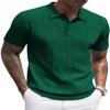 COOFANDY Mens Knit Polo Shirt Textured Polo Shirts Short Sleeve Banded Bottom Polo T Shirts Golf V Neck Polo Shirts Summer Clothing 2025 Dark Green view 1