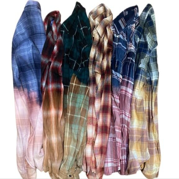 Mystery Color Bleached Distressed Flannel Shirt (XL)