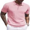 COOFANDY Mens Knit Polo Shirts Short Sleeve Ribbed Textured Polo Shirt Lightweight Casual Golf Shirts Collared T Shirt Dark Pink view 1