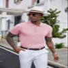 COOFANDY Mens Knit Polo Shirts Short Sleeve Ribbed Textured Polo Shirt Lightweight Casual Golf Shirts Collared T Shirt Dark Pink view 3