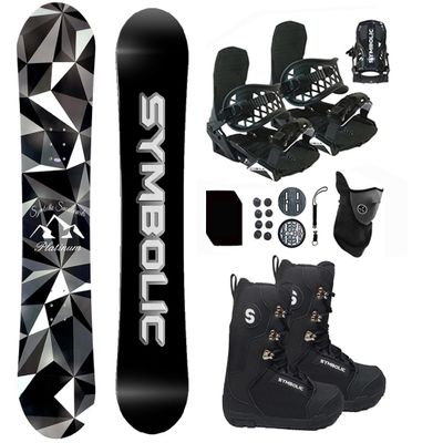 Symbolic Platinum Snowboard, Bindings, and Boots with Leash, Stomp, Mask Package Sizes Men Women Kids Regular-Wide Freeride Freestyle (Men 9 Boot & Black Binding, 160cm)
