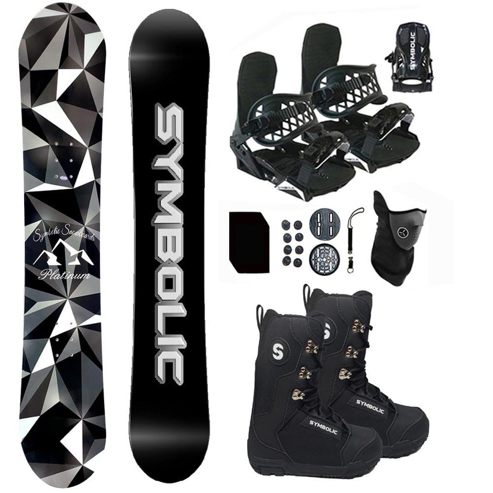 Symbolic Platinum Snowboard, Bindings, and Boots with Leash, Stomp, Mask Package Sizes Men Women Kids Regular-Wide Freeride Freestyle (Men 9 Boot & Black Binding, 160cm)