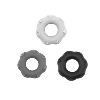 KOMBIUDA 3pcs Silicone Hand Grip Strengthener Rings for Hand Exercise Rehabilitation and Pressure Relief Light Grey Dark Grey Black