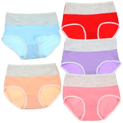 COSMEVIVI 5pcs High Waist Cotton Underpants for Women Breathable Thin Briefs Comfortable Solid Underwear Skin-friendly for Daily Wear