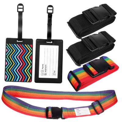 TINEASUR 1set Adjustable Luggage Straps with Tags Rainbow and Vertical Striped Luggage Identifier for Secure Travel