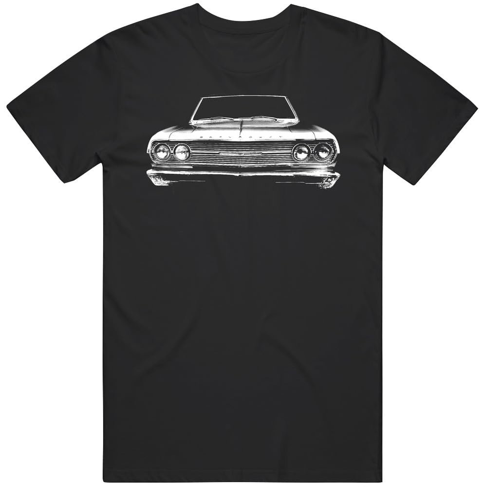 1965 Chevy El Camino Retro American Classic Car Front Grill Profile Graphic T Shirt L Black