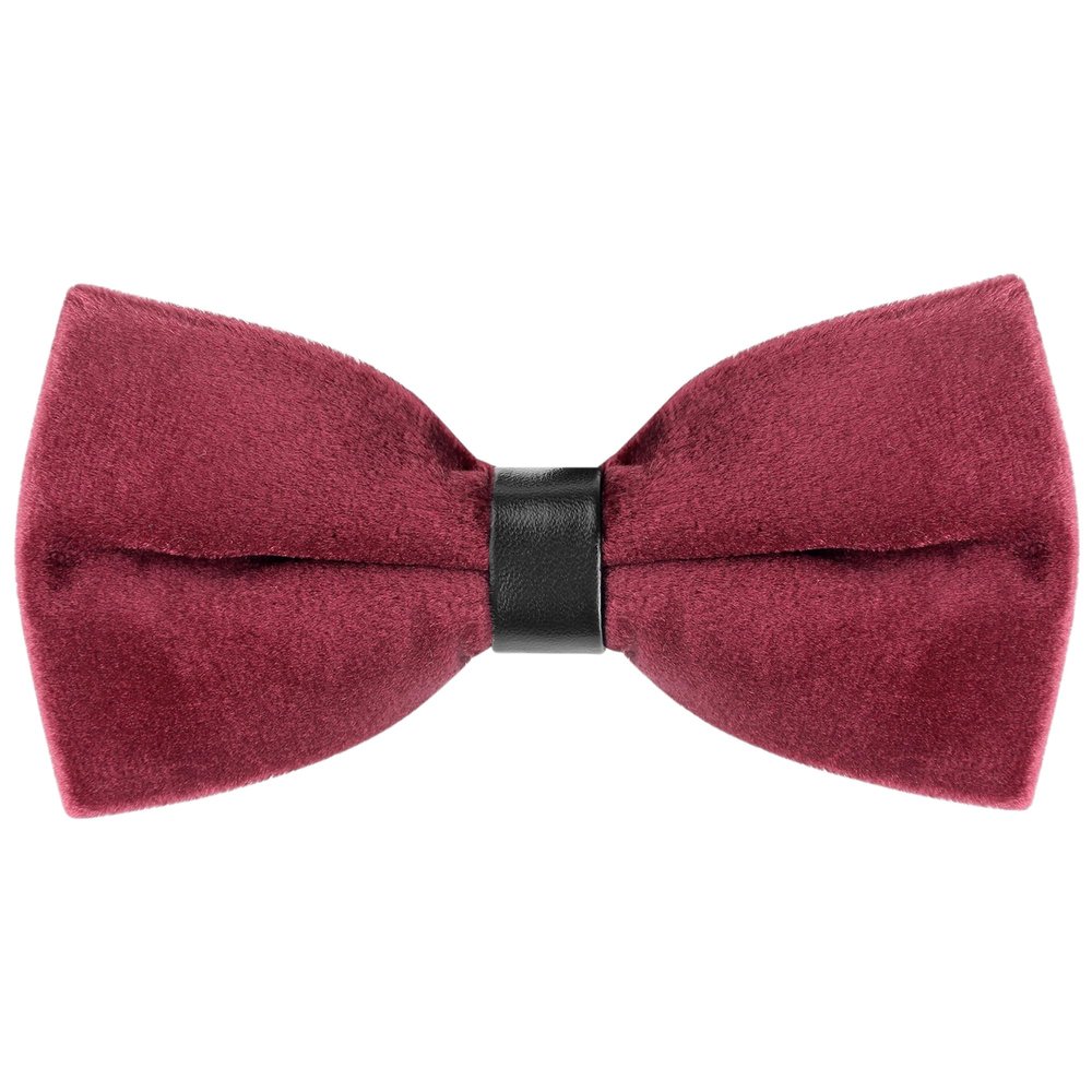 Elerevyo Men's Velvet Velour Adjustable Pre-Tie Bow Ties for Prom Wedding Tuxedo One Size Dark Red