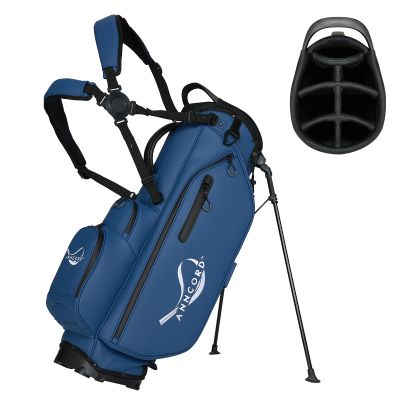 Anncord Golf Stand Bag with 7 Way Full Length Dividers, Premium Leather Golf Bag for Men Women, Luxury Waterproof Golf Bags with Stand, 6 Pockets & Cooler Pouch, Dual Straps, Rain Hood (Blue)