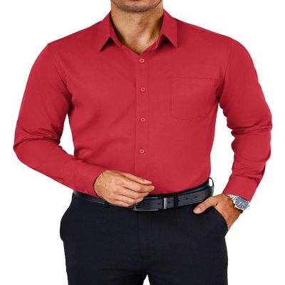 COOFANDY Mens Slim Fit Dress Shirt Wrinkle Free Long Sleeve Button Down Shirts Formal Business Shirts Red