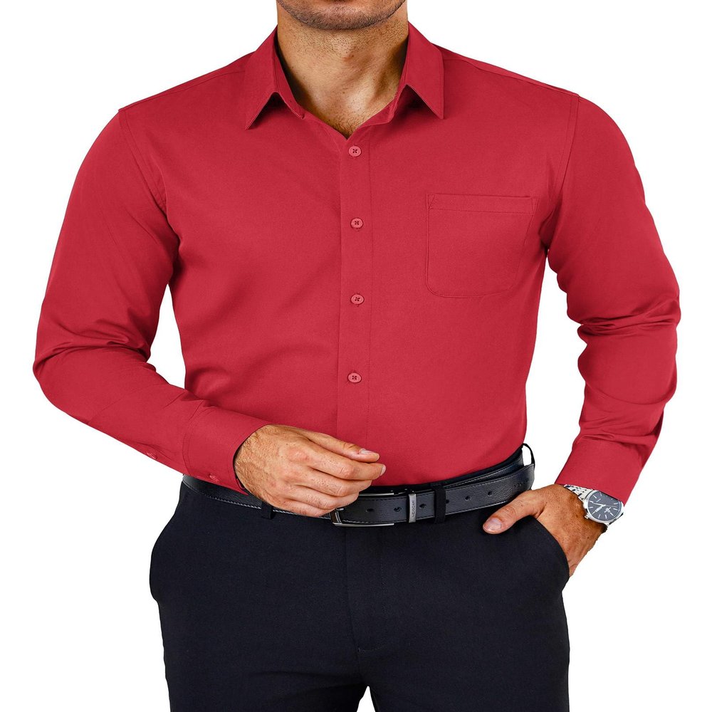 COOFANDY Mens Slim Fit Dress Shirt Wrinkle Free Long Sleeve Button Down Shirts Formal Business Shirts Red