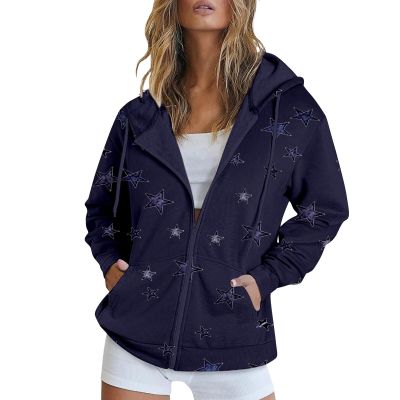 Order Mys Placed Black Fleece Jacket Women Oversized Winter Coats For Women Zip Track Jacket Loose Printed Hoodie Jacket For Women (Dark Blue, M) Light Jackets For Women Fall Winter Coats For Women P