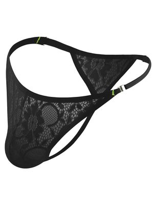 ABAFIP Men's Sissy Panties Crossdressing Low Waist Floral G-string Thongs Sheer Lace Underwear Black Large