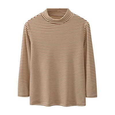 Toddler Youth Stripe T-Shirt Boys Girls Long Sleeve Turtleneck Slim Stretchy Cotton Basic Loose (Beige, 13-14 Years)