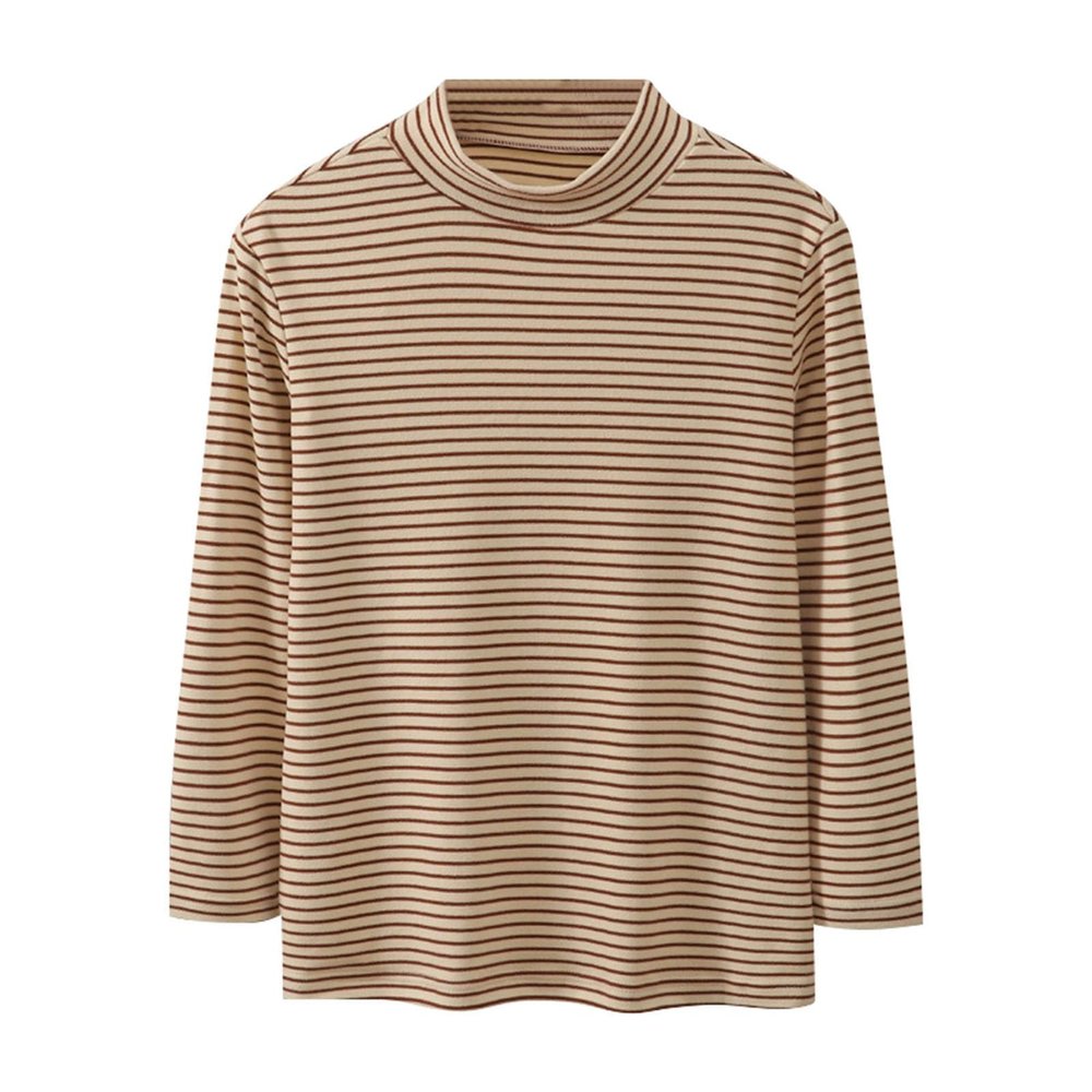 Toddler Youth Stripe T-Shirt Boys Girls Long Sleeve Turtleneck Slim Stretchy Cotton Basic Loose (Beige, 13-14 Years)