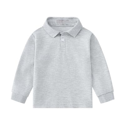Boys Long Sleeve Cotton Polo T-Shirts Toddler Kids Lapel Button Solid Color Casual Basic Tops Tees (Grey, 5-6 Years)