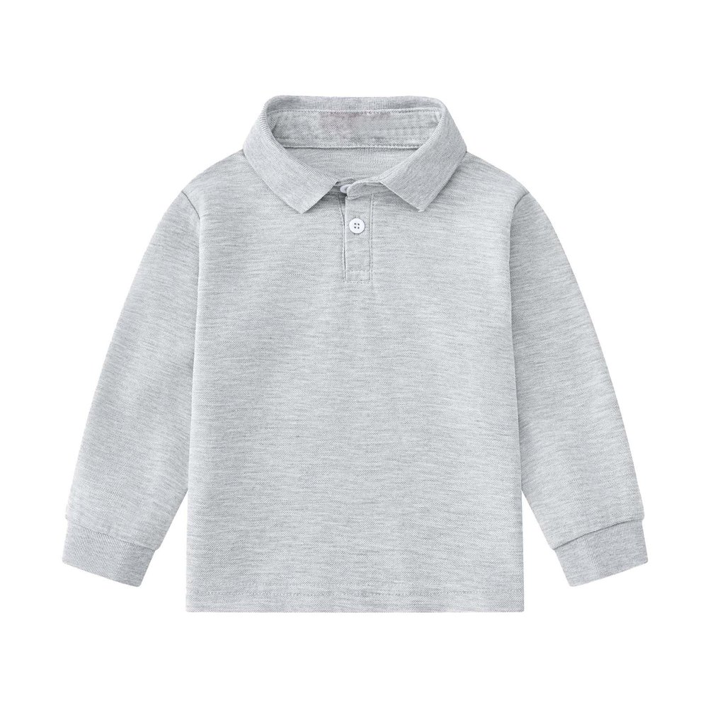Boys Long Sleeve Cotton Polo T-Shirts Toddler Kids Lapel Button Solid Color Casual Basic Tops Tees (Grey, 5-6 Years)