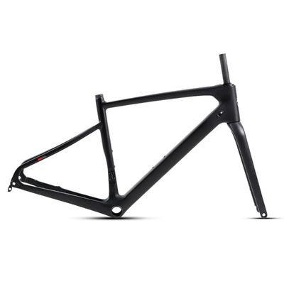 BSFHQS 700C Carbon Fiber Gravel Bike Frameset 45/48/51/54CM Road Off-Road Bike Disc Brake Frames Thru Axle Front12100mm Rear12142mm Internal Routing(Black,54CM)