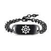Engraved Dharma Wheel Symbol Stainless Steel Unisex Bracelet Black