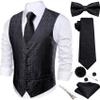 Barry.Wang Black Plaid Men's Suit Vest Tie Bowtie Set Formal Silk Flower Waistcoat Hanky Cufflinks Brooch Wedding Party 7PCS view 1