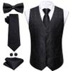 Barry.Wang Black Plaid Men's Suit Vest Tie Bowtie Set Formal Silk Flower Waistcoat Hanky Cufflinks Brooch Wedding Party 7PCS view 3