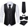 Barry.Wang Black Plaid Men's Suit Vest Tie Bowtie Set Formal Silk Flower Waistcoat Hanky Cufflinks Brooch Wedding Party 7PCS view 4