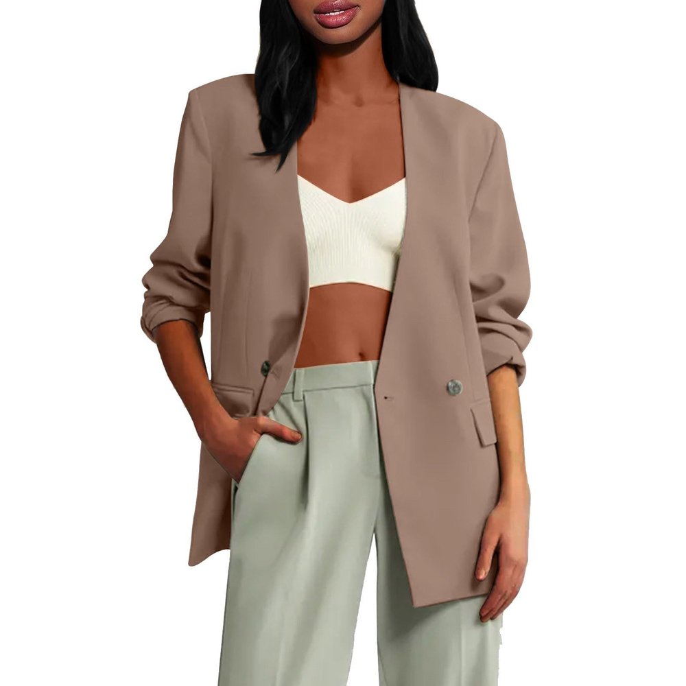 Lolvmvchi Deals 2024 Womens Lightweight Jackets Oversized Winter Coats For Women Sleeve Front Button Work Jackets With Pocket (Khaki, Xl) Light Jackets For Women Fall Winter Coats For Women Plu