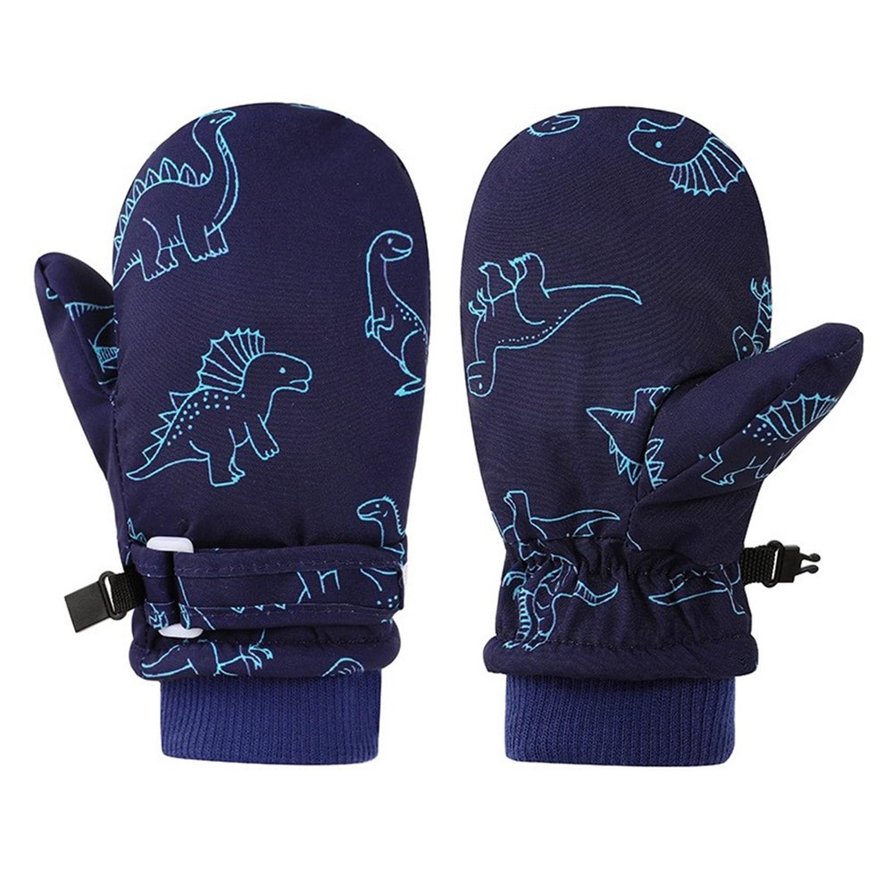 YUGSHNKFC Kids Ski Gloves Printed Dinosaur Pattern Thicken Thermal Mitts Gloves Splashproof Mittens Children Winter Warm Gloves