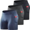 NELEUS Men's 3 Pack Nylon Running Workout Compression Shorts with Pocket,6115 Black/Grey/Navy Blue,M view 1