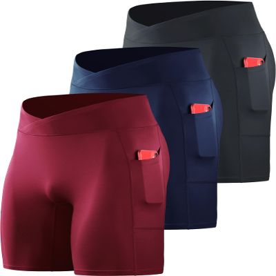 NELEUS Men's 3 Pack Nylon Running Workout Compression Shorts with Pocket,6115 Black/Dark Navy/Red,XL