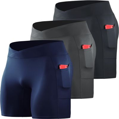 NELEUS Men's 3 Pack Nylon Running Workout Compression Shorts with Pocket,6115 Black/Grey/Dark Navy,S