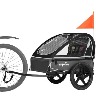 Sepnine Kids Bike Trailer, Suitable for 1 to 2 Kids, 12+ Months, Quick Attach to Bike, Foldable, with 5-Point Harness and Storage Bags Black