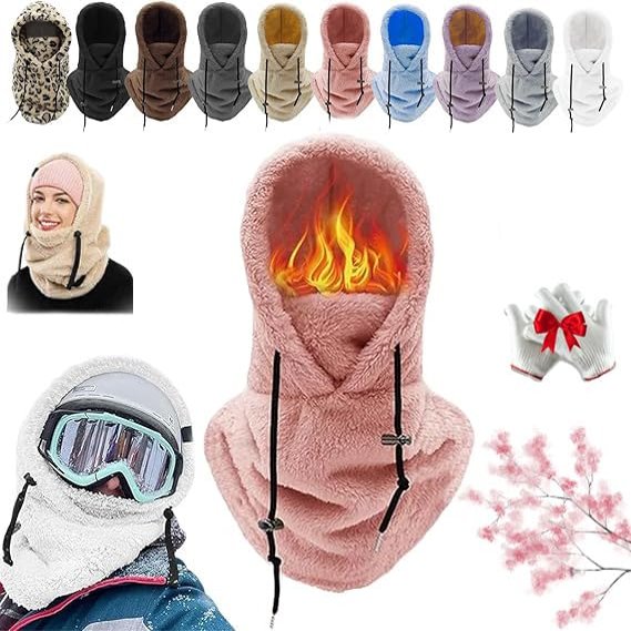 Conversionh Sherpa Hood Ski Mask, Winter Outdoor Sports Windproof Balaclava Over Helmet (Pink)