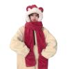 Women Girls Cute Bear Ears Hoodie Hat Long Scarf Gloves Set Thermal Cozy 3 in 1 Faux Fur Cap for Winter Warm Skiing Hat view 3