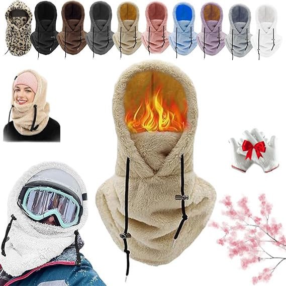 Conversionh Sherpa Hood Ski Mask, Sherpa Hood, Winter Outdoor Sports Windproof Sherpa Hood Balaclava Over Helmet (Khaki)
