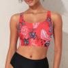 Firpearl Modest Bikini Tops for Women Full Coverage Swim Tops Scoop Neck Underwire Crop Swimsuits Top Only Red Floarl US8 view 4