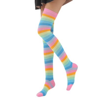 HEYXI Women Girls Fancy Rainbow Colorful Stripes Over Knee Long Socks Halloween Cospla Color 3