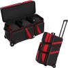 Aleemin 3 Ball Bowling Bag with Wheels, Bowling Bag 3 Ball Roller with Shoe Compartment (Fits Up to Size 16), with Multi-pocket and Retractable Handle Extends to 41.5" (Red) view 1