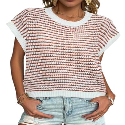 Zeagoo Summer Tops for Women 2025 Short Sleeve Sweaters High Neck Knitted Lightweight Sweater Vest