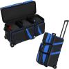 Aleemin 3 Ball Bowling Bag with Wheels, Bowling Bag 3 Ball Roller with Multi-pocket & Shoe Compartment (Fits Up to Size 16), Retractable Handle Extends to 41.5" (Blue) view 1