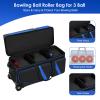 Aleemin 3 Ball Bowling Bag with Wheels, Bowling Bag 3 Ball Roller with Multi-pocket & Shoe Compartment (Fits Up to Size 16), Retractable Handle Extends to 41.5" (Blue) view 2