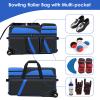 Aleemin 3 Ball Bowling Bag with Wheels, Bowling Bag 3 Ball Roller with Multi-pocket & Shoe Compartment (Fits Up to Size 16), Retractable Handle Extends to 41.5" (Blue) view 3