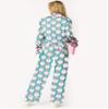 Amiblvowa Women Graphic Print Christmas Set Pajamas Bow Tie Cuff Long Sleeve Shirt Pj Pants Xmas Y2K 2 Piece Satin Loungewear Sky Blue view 2