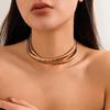 Quizzhe Simple Open Choker Necklace Simple Metal Collar Necklace Trendy Gold Round Clavicle Choker Statement Chunky Bib Chokers Necklaces Jewelry for Women (Style4) view 4