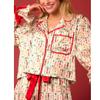 Amiblvowa Women Graphic Print Christmas Set Pajamas Bow Tie Cuff Long Sleeve Shirt Pj Pants Xmas Y2K 2 Piece Satin Loungewear Coral Red view 2