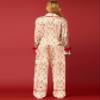 Amiblvowa Women Graphic Print Christmas Set Pajamas Bow Tie Cuff Long Sleeve Shirt Pj Pants Xmas Y2K 2 Piece Satin Loungewear Coral Red view 4