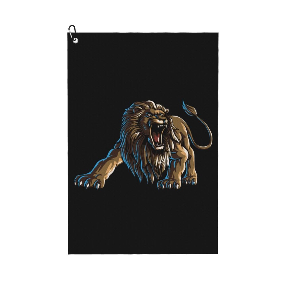 ASEDFGT Angry Lion Golf Towel 16 x 24 Inch Golf Towels for Golf Bags Polyester Golf Towel with Carabiner Clip Men and Women Golf Accessories