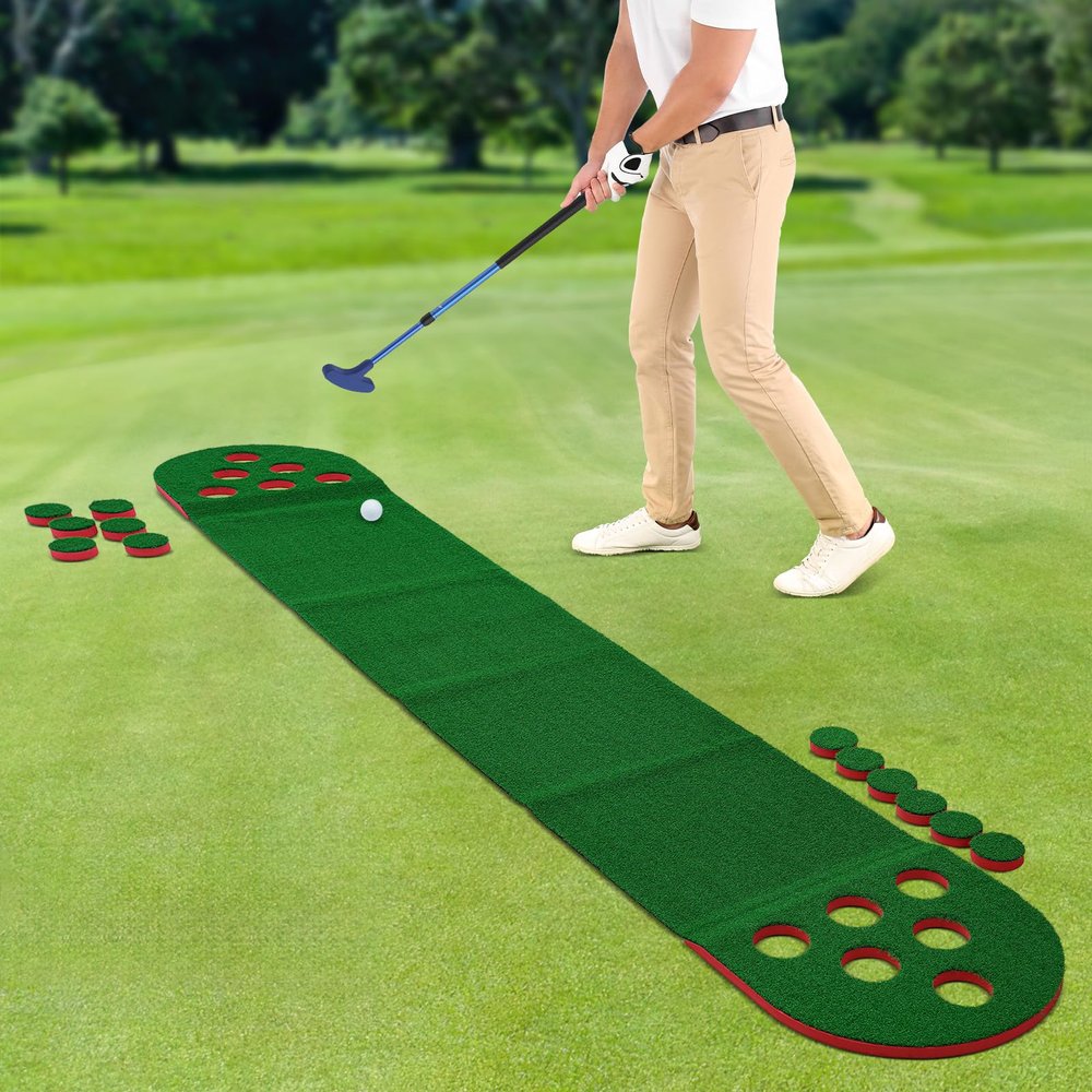 Mini Golf Course Red Putter Golf Pong Golf Putting Mat Golf Stuff Golf Pong Putting Game Set Portable Golf Putting Green Mat Miniature Golf for Two Player Both Indoor and Outdoor Play